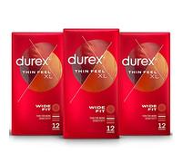 Durex Thin Feel XL Extra Large Condoms, Enhanced Sensitivity, Pack of 3 x 12, Total 36, First Aid Kits, Ultimate Comfort, Intimate Protection, Premium Quality, Safe and Reliable