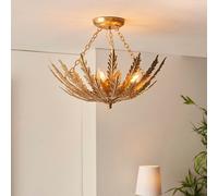 durham 3 lights semi-flush leaf shape ceiling light in gold