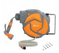 DURHAND 10m Garden Hose Reel Wall Mounted Auto Rewind, Orange