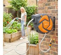 DURHAND 10m Garden Hose Reel Wall Mounted Auto Rewind, Dark Grey and Orange