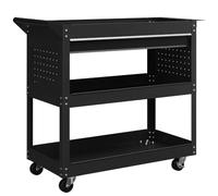 DURHAND 3-Tier Tool Trolley Cart Black | Storage Shelf Roller Cabinet DIY Box Garage Workshop with Drawer