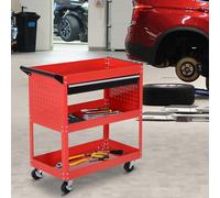 3-tier Tool Trolley Cart Roller Cabinet Storage Box Lockable Casters Red
