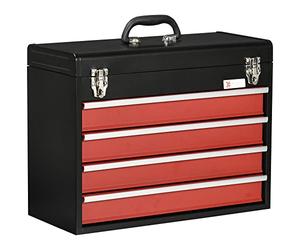 DURHAND 4 Drawer Tool Chest, Lockable Metal Tool Box with Ball Bearing Runners, Portable Toolbox, 510mm x 220mm x 395mm, Black