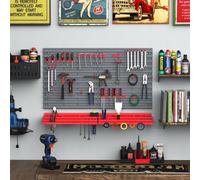 DURHAND 54 Pcs On-Wall Tool Equipment Holding Pegboard Home DIY Garage Organiser DIY w/ 50 Pegs 2 Shelves