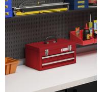 DURHAND 2 Drawer Tool Chest, Lockable Metal Tool Box with Ball Bearing Runners, Portable Toolbox, 460mm x 240mm x 220mm, Red