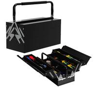 DURHAND Metal Tool Box 3 Tier 5 Tray Professional Portable Storage Cabinet Workshop Cantilever Toolbox with Carry Handle, 45cmx20cmx34.5cm, Black Black