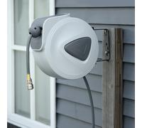 DURHAND Retractable Air Hose Reel Auto Self-Winding Wall Mounted 1/4" 10m+90cm Light Grey