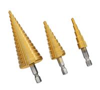 ⛬ DURI Professional Step Drill Bit Set, 3-Pack | 4-12/20/32mm, Titanium HSS, Hex Shank, Cone Cutter for Metal, Wood, Plastic & Sheet Steel