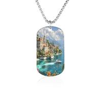 Durian Island Swiss Memorial Necklace Medallion Pendant with Long Chain Stainless Steel Rectangle Dog Tag for Men Women