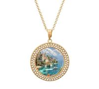 Durian Island Swiss Vintage Necklace Gold Silver Pendant Jewelry Lady Multicolored Diamond Necklaces with Chain