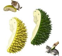 Durian Shaped Cat Self Groomer, Wall Mounted Corner Brush & Scratcher with Catnip, Interactive Massage Grooming Toy for Cats, Adhesive Tape Included, Plastic in Yellow Green, 15.5x7cm (Green&Yellow)