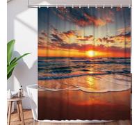 DuriLolly Beach Sunset Shower Curtain 71x71 inch Ocean Seaside Waves Hawaii Sunset Sunrise Tropical Nature Scenery Bathroom Curtains Set Polyester Waterproof Fabric Orange