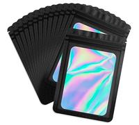 Durimoiy 100 Pack Black Holographic Zip Bags With Front Window - Resealable Mylar Bags for Small Business, Party Favor, Gifts (2.7x4 Inch)