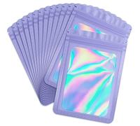 Durimoiy 100 Pack Holographic Bags, Resealable Bags for Small Business with Front Window Sample Baggies Sealable Mylar Bags for Party Favor (4x6 Inch, Purple)