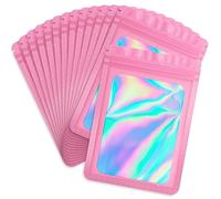 Durimoiy 100 Pack Holographic Resealable Bags with Front Window, Sample Baggies Sealable Mylar Bags (2.7x4 Inch, Pink)