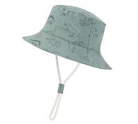Durio Baby Sun Hat Breathable Summer Hat Children Fishing Hat UV Protection Unisex Cap with Adjustable Tie Straps, Grey-green with dinosaur, 4-8 Years