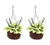 Durlo 2Pcs 1/12 Scale Dolls House Miniature Hanging Basket Plants Light Green Mini Indoor Outdoor Decor Simulation Potted Plant