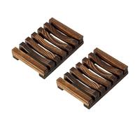 Durlo 2PCS Eco Friendly Natural Wood Soap Dish，Handmade Soap Holder for Kitchen Bathroom(dark Brown)