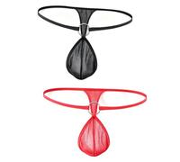Durlo 2PCS Men's Sexy G-Strings Thong, T-Back Underwear, Bikini Brief with O-Rings, See Through Lingerie for Boyfriend Husband (Black+Red)