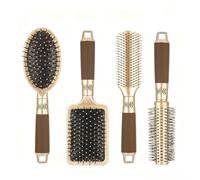 Durlo 4-Piece Gold Hair Brush Set - Curling, Styling, Oval Cushion & Square Cushion