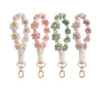 Durlo 4Pcs Handmade Wristlet Keychains for Women Cute Flower Weave Exquisite Daisy Keychain with Cotton Rope Zinc Alloy Material