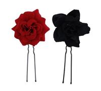 Durlo 8-Piece Red & Black Rose Flower Hair Clips - U-Shape Bobby Pins for Bridal/Wedding/Bridesmaids
