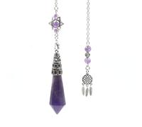 Durlo Natural Amethyst Crystal Divination Dowsing Pendulum Faceted Purple Point Merkaba Star Dream Catcher Reiki Decor Gift