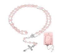 Durlo Pink Pearl Catholic Rosary Beads Necklace with Crucifix Charms Glass Beads Prayer for Religious Use and Stylish Adornment