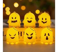 DURNYDT 6pcs Halloween Ghost Night Lights Flickering Flameless Led Tea Light Candles Halloween Ghost Lamps for Fireplace Table Holiday Party Decorations