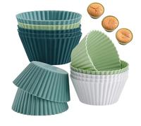 Duroecsain Silicone Muffin Cases, Silicone Cupcake Cases | Pack of 12 Round Cake Moulds, Multicoloured, Reusable Baking Cups, Round Non-Stick Muffin Cupcake Wrappers, Cupcake Moulds for