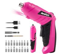 Durofort 3.7V Cordless Electric Screwdriver Set, Pink Rechargeable Small Screwdriver Drill Kit with 25Pcs Driver Bit, 3Nm Screw Gun with 2 Position Handle, 1300mAh Flexible Shaft LED Light for Women