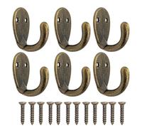 Duronge 6pcs Antique Hook, Coat Hook, Towel Hooks, Clothes Hooks, Iron Hooks, Cast Iron Brass Bronze Design, Vintage Style, Suitable for Hanging Coats, Scarves, Towels, Keys, Hats