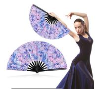 Duronge Folding Fans, Hand Fan, Bamboo Folding Clack Hand Fan, Hand Fan Folding for Men/Women, for Rave, Hanfu/Cheongsam, Party, Dance, Performance, Festival, Club, Event (Purple ripples, B)