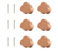 Duronge Furniture Knobs Wooden Cabinet Knobs, 6Pcs Drawer Knobs with Screws, Wooden Buttons for Dressers, Cloud Shaped Wood Handles for Decoration for Home Kitchen Bedroom Wardrobe