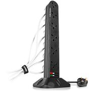 Duronic ST12B 12-Way Extension Tower with Surge Protection, 3000W, 2m Cable - Space-Saving 12-Outlet Power Strip