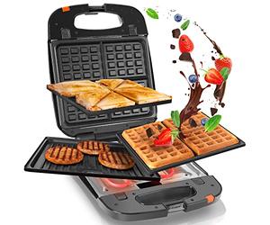 Duronic 3 in 1 Snack Maker SWM60 Electric Sandwich and Toastie Makers 1200W Waffle Iron Panini Press with Interchangeable Cooking Grill Plates for Desserts Waffles Sandwiches Family