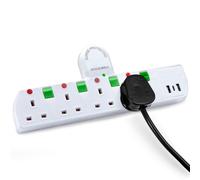 Duronic 4-Way UK Plug Adaptor with USB-A Ports (2.4A) and USB-C 12W, Surge Protected 3kW