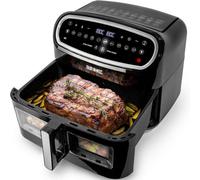 Duronic XXL Digital Air Fryer AF14 BK 10L Family Size Air Fryers Double Drawer 10in1 Dual Zone Extra Large AirFryer with window for Family Cooking with Dishwasher Safe Non-Stick Basket Black