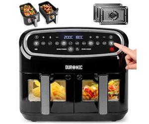 Duronic AF24 Dual Air Fryer, 10L Large Capacity Digital Air Fryer with Dual Zone Baskets, 10 Cooking Presets, Sync Cook & Finish, 2400W Fast Cooking, Viewing Window, Dishwasher-Safe - Family Size