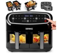 Duronic XXL Air Fryer AF34 BK 10L Digital Family Size Air Fryers Oil Free Triple Drawers 10in1 Dual Zone Extra Large AirFryer for Family Cooking with Dishwasher Safe Non-Stick Baskets Black