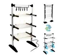 Duronic CA20 BK Electric Clothes Airer 3 Tier Heated Indoor Laundry Drying Rack with Washing Pegs 202W Foldable Sock Hanger Lightweight Garment Dryer Stand for Hats Gloves Small Spaces Home