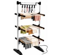 Duronic CA30 BK Electric Heated Clothes Airer, 300W 3 Tier, Foldable, Black | 36 Rails, 6 Washing Pegs, 30kg Capacity, Indoor Laundry Drying Rack, Clothes Horse, Garment Dryer For Delicates, Small Spaces