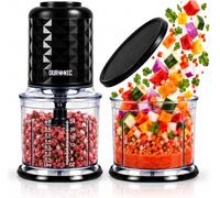Duronic CH57 BK Mini Food Chopper, 500W Electric Vegetable Food Processor | 2x 700ml Bowls, Dual & Quad Stainless Steel Blades, Vegetable Chopper, Dicer, Dishwasher Safe, for Onion, Veg, Meat & Dips