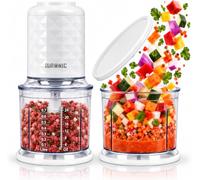 Duronic CH57 WE Mini Food Chopper, 500W Electric Vegetable Food Processor | 2x 700ml Bowls, Dual & Quad Stainless Steel Blades, Vegetable Chopper, Dicer, Dishwasher Safe, for Onion, Veg, Meat & Dips