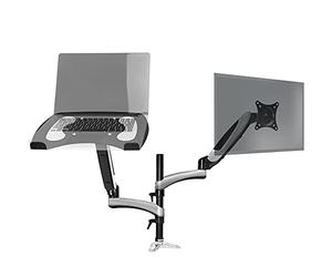 Duronic Desk Mount DM65L1X1 | Dual Gas-Powered Monitor Stand for 15-27 Inch Screen | Laptop | Twin Arms | Adjustable Support | VESA 75/100 Bracket | Tilt 15-27-90°/+85° Swivel 180°Rotate 360°