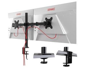 Duronic DM152 Dual Monitor Arm Desk Mount, Adjustable Ergonomic Stand 13-27 Inch Screens, Tilt Swivel 360° Rotation, Cable Management, VESA 75/100, 8kg per Arm, C-Clamp & Grommet, Black, Home Office