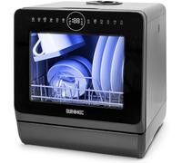 Duronic DW5 BK Table Top Dishwasher with 8 Programs, 950W Portable Mini Countertop Dishwasher, No Plumbing, 5L Tank or Mains, 3 Place Settings, Fruit Wash, Eco, Child Lock, Delay Start, LED, Black