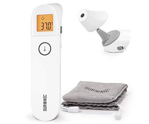 Duronic Ear and Forehead 3 in 1 Thermometer IRT3W Non-Contact Digital Infrared Medical Thermometer for Baby Child & Adult, Easy Operation, Instant Accurate Results, Grey Pouch Included