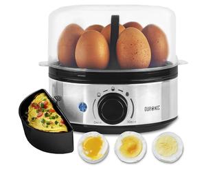 Duronic Electric Egg Boiler EB50 Egg Cooker 400W Omelette Maker for 7 Eggs with Poacher Tray Auto Shut Off 3 Cooking Modes Soft Medium Hard Boiled Eggs Steamer for Breakfast Meals