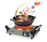 Duronic Electric Hot Plate HP1 GG, 1500W Single Burner Hob, Portable Table Top Cooker with Cast Iron Ring & Cool-Touch Handles for Camping, Caravans, Home, Small Kitchens, Grey Green